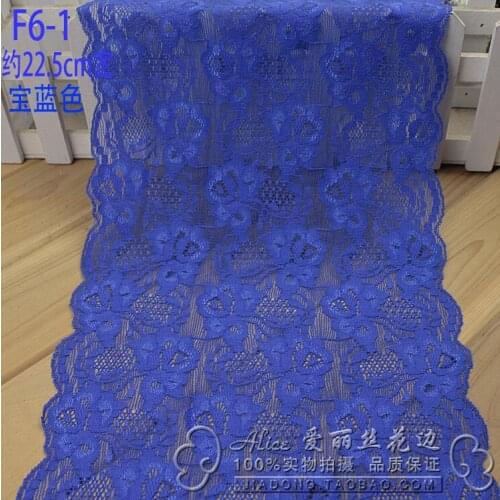2 Meters 22.5CM Royal Blue Embroidered Net Wide Lace Trim Decoration Fabric Sewing Handcrafts Flowers Elastic lace ribbon