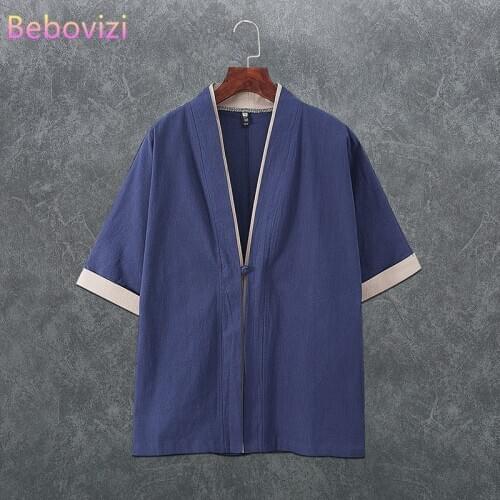 2020 Plus Size M-5XL Loose Red Grey Blue Black Solid Color Cotton Linen Japanese Fashion Kimono Men Cardigan Asian Clothes Hanfu