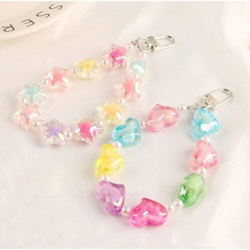 2021 Handmade Transparent Heart Keychain Sweet Candy Color Star Key Ring for Women Girl Bag Car Chain Pendant Charms KeyChains