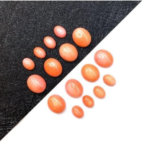 5pcs Natural Pink Coral Ring Surface Oval Coral Non-porous Beads for DIY Handmade Jewelry Accessories Size 6x8mm, 10x12mm