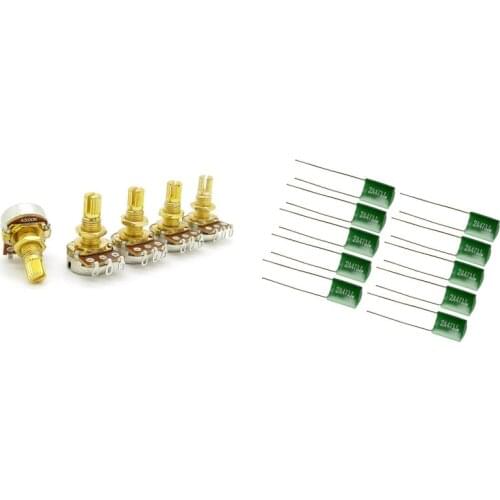 5 PCS Guitar Potentiometer Audio Volume&Tone Pots Switch Control A500K Split Shaft Taper Potentiometers & 10 PCS 0.047/2A473J Ca