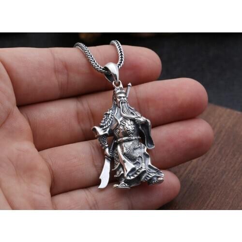 925 Sterling Silver Guandi - sword chopper dragon men women pendant Charm jewelry A4760
