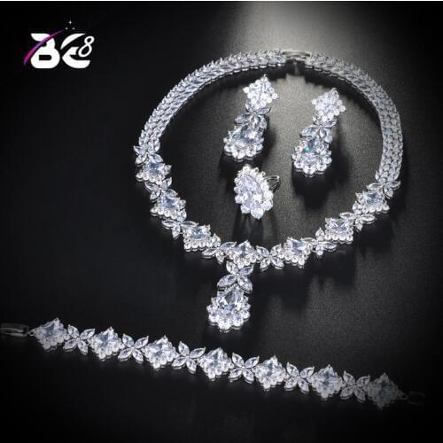 Be 8 New Design Luxury AAA Zircon Water Drop Shape Necklace Pendant Set for Women,high Quality Party/jewelry Wedding S163