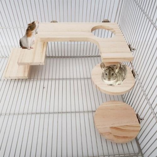 Squirrel Gerbil Dwarf Hamster L-Shaped Round Rectangle Wooden Platform 5 Pack Natural Wood Standing Cage Accessories