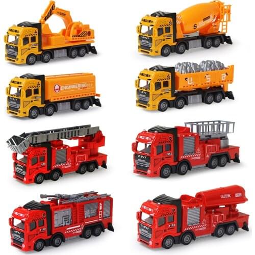 Alloy Car Toy & Sound Light Simulated Fire Engineering Trucks Inertia Sliding Function Diecast Model Birthday Gift for Children