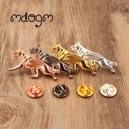 Mdogm German Shepherd Dog Animal Brooches And Pins Suit Cute Metal Small Father Collar Badges Gift For Male Men B060