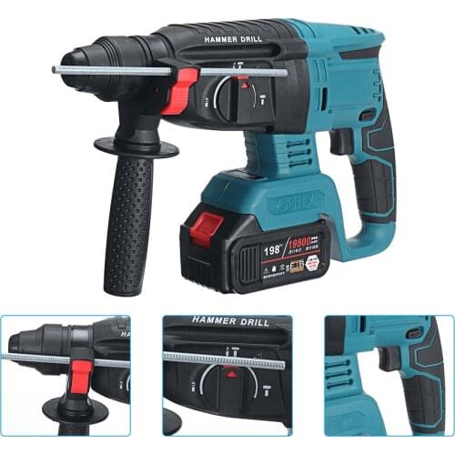 Brushless Electric Rotary Hammer Rechargeable Multifunction Electric Hammer Impact Power Drill Tool with 198Vf 19800mAh Battery