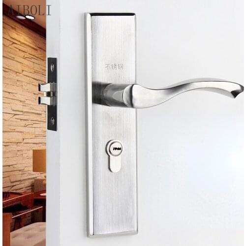 Single Tongue Door Lock Simple Stainless Steel Handle Lock Wooden Door Bedroom Handle Lock Hotel Hotel Room Door Lock