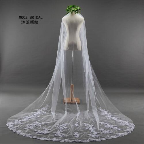Bridal Veils New 2019 Real Images MOOZ BRIDAL Accessories Lace Edge Appliques 3M Length 1.8Meters Width Elegant 1T Wedding Veil