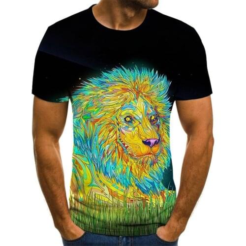 Summer Fashion Street T-shirt 3D Printing Lion Pattern Top Casual Round Neck Breathable Oversized Short Sleeve Mens Clothes 6XL