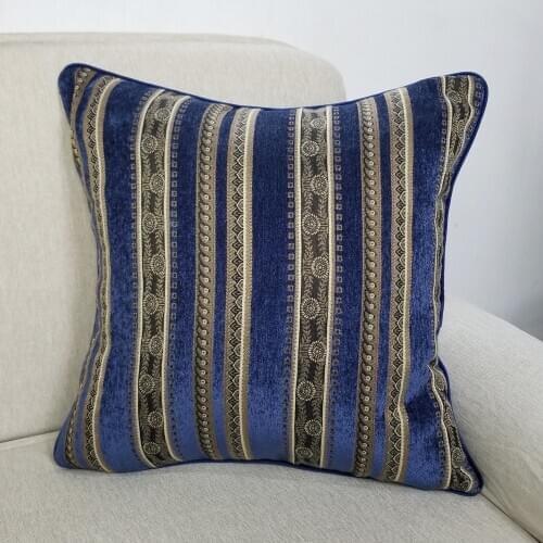 Traditional Dark Blue Stripes Design Chenille Woven Jacquard Decorative Pillows Case Sofa Chair Cushion Cover 45x45cm 1pc/lot