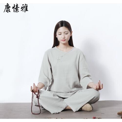 Women Tai Chi Meditation Yoga Suit Cotton Linen Loose Wide Leg Yoga Pant Yoga Top Shirt Jogging Exercise Outfit Yoga Casual Set