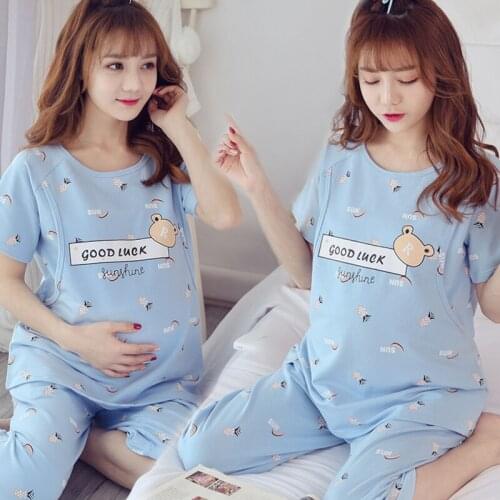 Summer Print Cotton Maternity Nursing Homewear Summer Spirng Nightwear for Pregnant Women Pregnancy Pajamas Sleepwear Sets