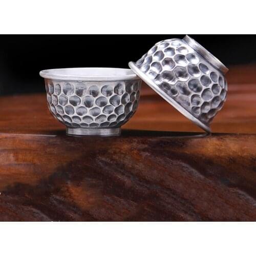 Sterling Silver 999 Small Handmade Teacup Household Tearoom Drink Kung Fu Tea Cup Teaset Wine Set Cup Tools Gifts