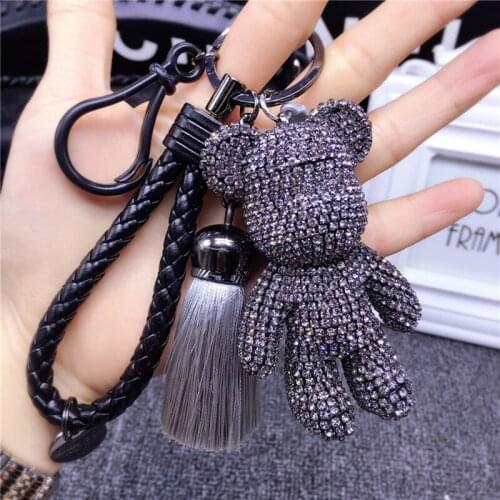 Cartoon Leather Weave Rope Bomgom Popobe Gloomy Keychain Tassel Key Chain Ring Holder Bag Charm Black Pendant Violence Bear Car