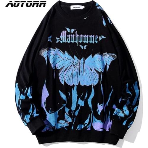 Blue Butterfly Sweatshirt Men 2021 Harajuku Hip Hop Long Sleeve Hoodies Casual Tops Streetwear Oversized 5XL Cotton Mens Clothes