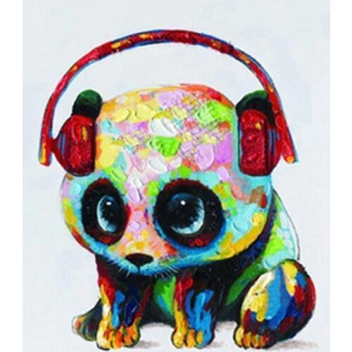 DIY Digital Painting By Numbers Package Panda wearing headphones Coloring Wall Art Picture Gift frameless