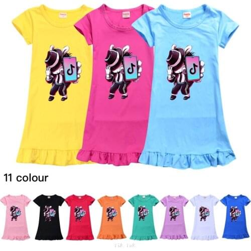 Tik Tok Girls Princess Nightgowns Summer Childrens Clothing Children Short Sleeve Cartoon Nightdress Kids Knitted Sleepwear