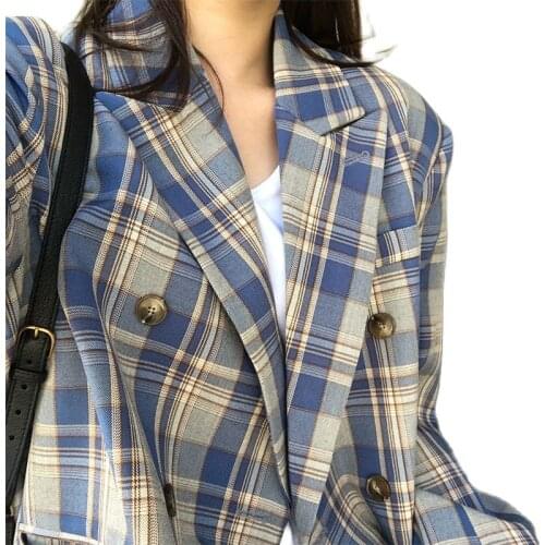New 2020 Spring Autumn Blazers Womens Clothing vintage Loose Plaid Blazer Jackets Female Chic Suit Jacket Outerwear b362