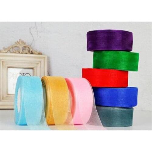 New 50pcs/lot 4cm x 45m Solid Color Organza Tulle Ribbons Roll Gift Wrapping Packing DIY Organza Tape Party Christmas Decoration