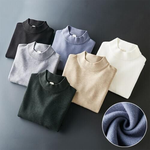 Autumn Winter pullover men 2020 Half high collar knitting sweater men solid colour cashmere sweater casual mens sweater Slim