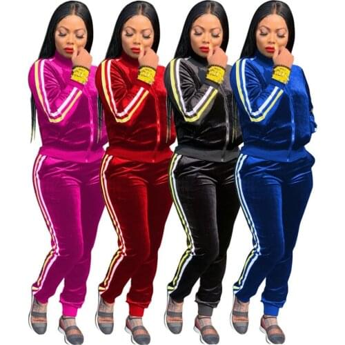 Fall Casual Outfits Women Long Sleeve Zip Tops and Pant Suit Warm Thick 2 Piece Matching Sets Korean Style Velour Tracksuit