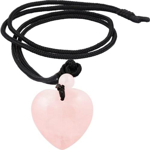 Puffy Heart Stone Pendant Necklace for Women, Healing Crystal Handmade Necklaces for Ladies, Adjustable 19"-26" Strand