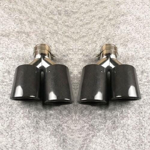 ONE Pair Car Styling Y Model Dual Carbon Fiber Exhaust Pipe For Akrapovic Muffler Tip Glossy Black Car Universal Nozzles