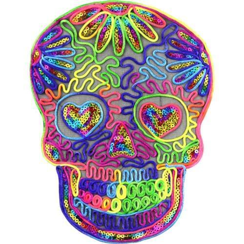 10Pcs Skull Embroidered Patches for Clothing Color Badge Applique Sequins Patch DIY Accessories Label Patchwork with Rope
