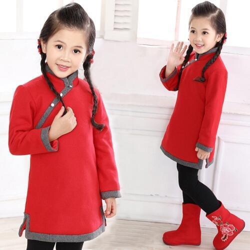 2020 new new arrival girls chinese style cheongsam kids girls long sleeve crane print dresses surplice qipao clothes years