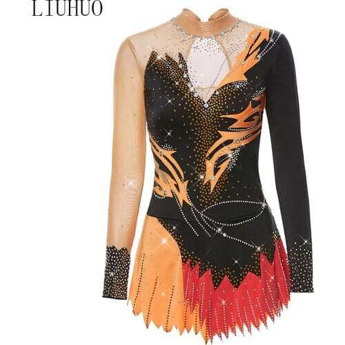 LIUHUO Womens Girls' Ice Skating performance Rhythmic gymnastics competition Dance Leotard Artistic Costume Long sleeve Kids