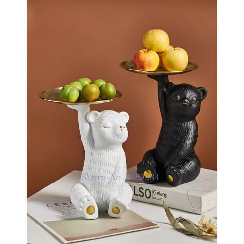 Modern Bear Storage Tray Resin Crafts Living Room Coffee Table Decoration Fruit Candy Storage Animal Home Decoration Accessories