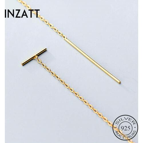 INZATT Real 925 Sterling Silver Letter T Tassel Stud Earrings For Fashion Women Party Minimalist Fine Jewelry Cute Accessories