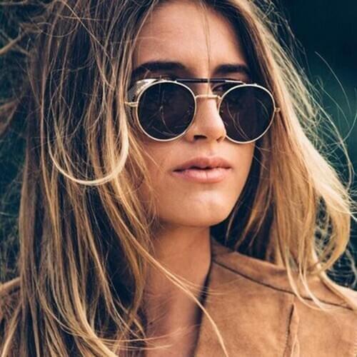 FEISHINI 2020 Punk Polarized Sunglasses Men Round Vintage Brand Designer SteamPunk Goggle Women Sun Glasses For Driving Party