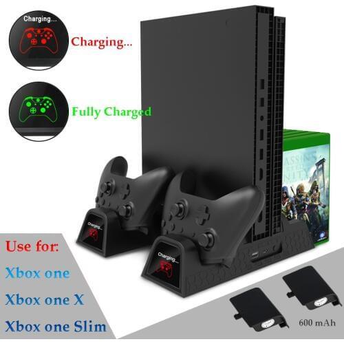Vertical Cooling Stand & Controller Charging Dock Station for Xbox One X / Xbox one Slim with 2 Pack 600mAh Rechargeable Battry