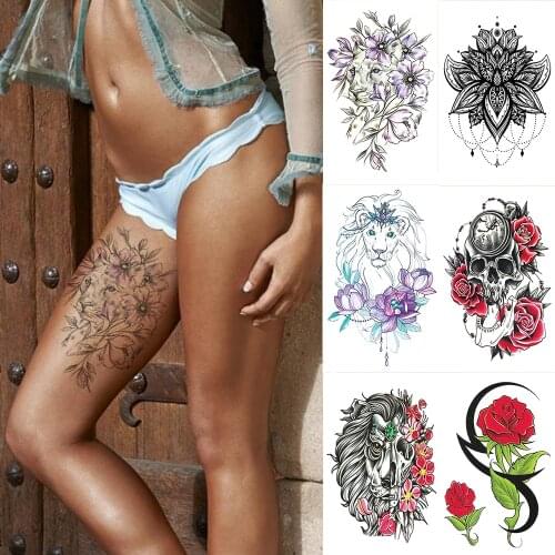 Waterproof Temporary Tattoo Sticker Lion Flower Henna Flash Tattoos Mermaid Rose Totem Body Art Arm Fake Tatoo Women Men