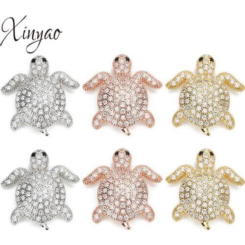 XINYAO Luxury Zircon Crystal Pave Turtle Pendant Charms Connectors Double Hole For DIY Necklace Jewelry Making Supplies