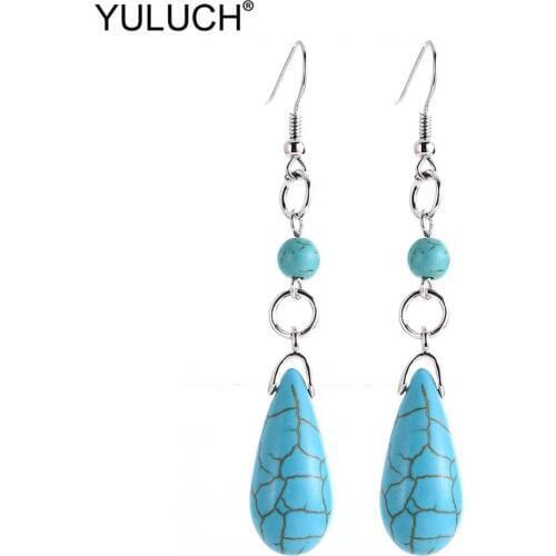 YULUCH 2019 Fashion Summer Beach Natural Stone Pompom Pom Pom Drop Earrings Ethnic African Indian Boho Pendant Earrings Jewelry