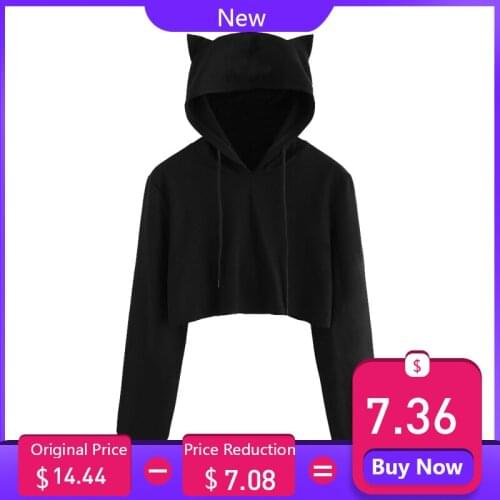 Womens Cat Ear Long Sleeve Hoodie Sweatshirt Hooded Pullover Tops Blouse Casual Hoodies For Lady Funny Hipster Jumper DG0711
