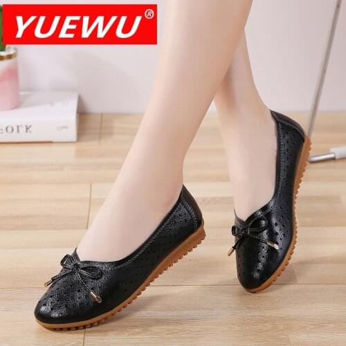 YUEWU Shallow Mouth Bow Hollow Out Genuine Leather Ladies Head Of Contracted Labour Leisure Shoes Available In Four Colors