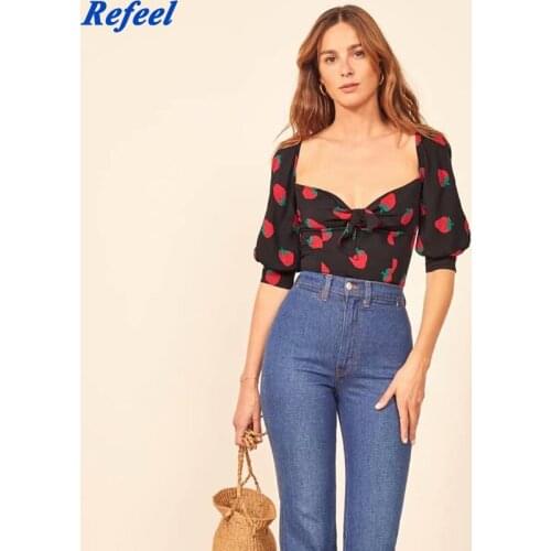 Women Vintage Slim Elastic Tops France Floral Print black female blouse Elegant blusas mujer de moda cuff ties chic