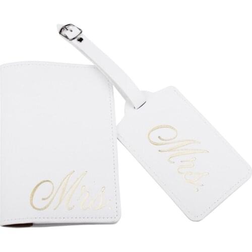 066F 1Set PU Leather Luggage Bag Tag Passport Case Cover Wallet for Couples Honeymoon Travel Organizer Wedding Bridal Gift