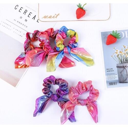 10 Color Metal Rainbow Rabbit Ear Girls Hairband Headband Large Intestine Womens Hair Accessories