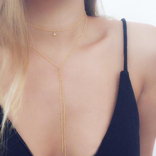 10pcs Wholesale Gold Color Silver Plated Chain Choker Necklace Long Beads Tassel Layered Necklace for Women Collar