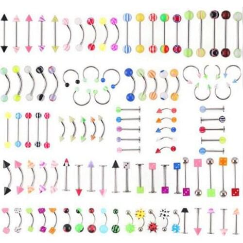 105 pcs mixed puncture suits 21 style acrylic tongue nails, lip nails, eyebrow nails Navel Rings
