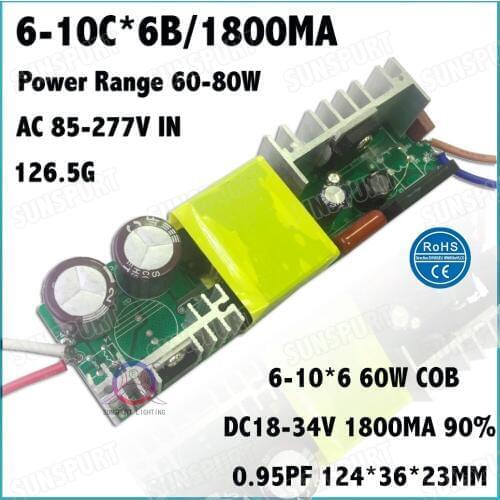 2 Pieces Isolation 60W AC85-277V LED Driver 6-10x6 1800mA DC18-34V Constant Current LED PowerSupply For Floodlight Free Shipping