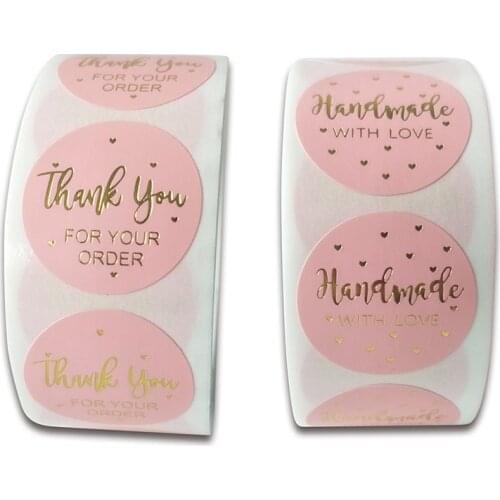 500Pcs/Roll DIY Hand Account Cards Decoration for Candy Gift Box Reward Sticker Pink Round Shape Thanks Sticker Multi Purpose