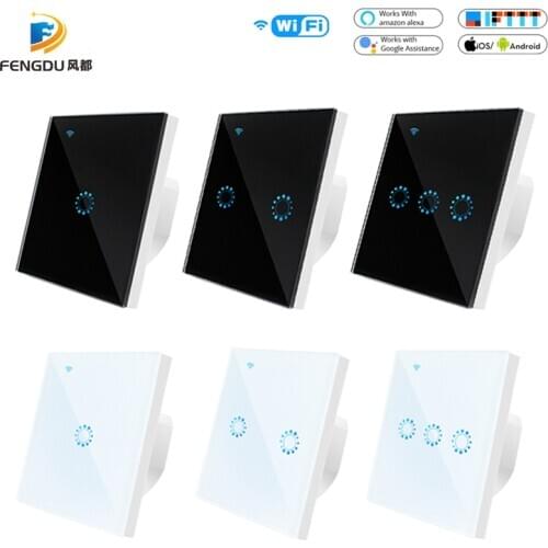 Wireless WiFi Smart Switch Glass Panel Touch Light Switch Compatible with Alexa Google Home Smart Wall Switch Timer Function