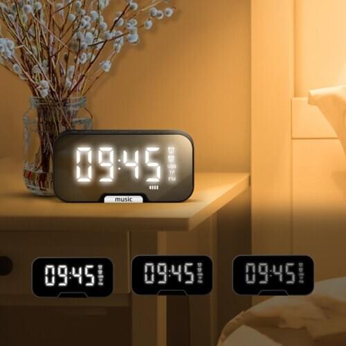 New Alarm Clock Wireless bluetooth 5.0 Speaker with Multifunction Phone Holder Mirror LED Display with FM Radio Music Player