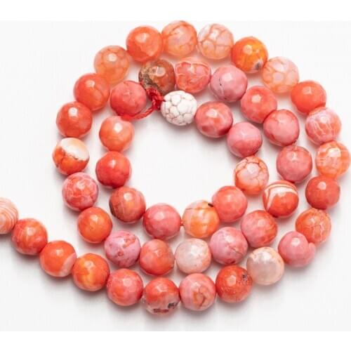 Orange Red Faceted Fire Agates Natural Stone Beads Loose Beads for Jewelry Making 8mm Necklace Bracelet Earrings DIY